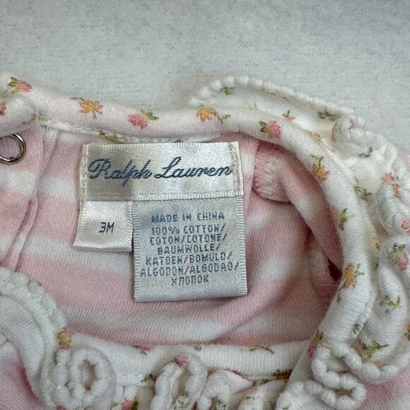 Ralph Lauren 3 MO Baby Girl Button Up Footie Romper Pink White Striped Preppy - Picture 3 of 8